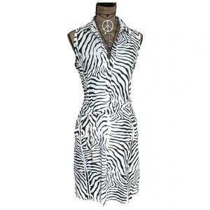 J. McLaughlin Women's Black and White Zebra Print Midi Sleeveless Dolly Dress XL